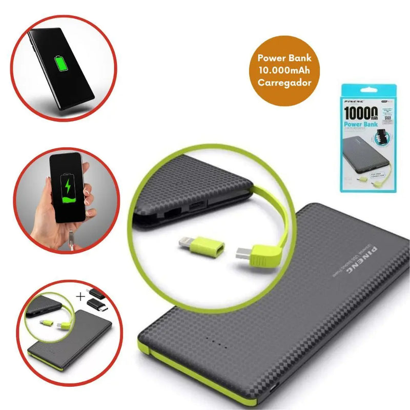 Carregador portátil Pineng Power Bank 10.000mAh compativel com IPhone V8