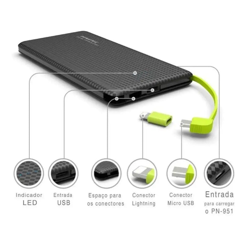 Carregador portátil Pineng Power Bank 10.000mAh compativel com IPhone V8